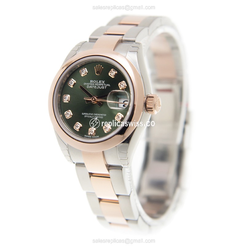 Rolex Lady Datejust Replica - Automatic - 18kt Rose Gold & Steel - Green Dial - View 3