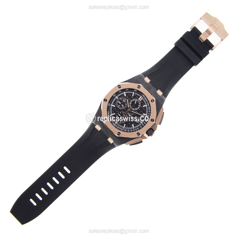 Audemars Piguet Royal Oak Offshore Replica - Automatic - Carbon & Pink Gold - Black Dial - Rubber Strap - View 2
