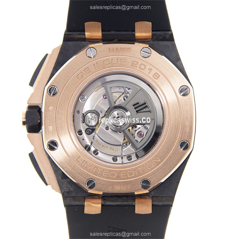 Audemars Piguet Royal Oak Offshore Replica - Automatic - Carbon & Pink Gold - Black Dial - Rubber Strap - View 3