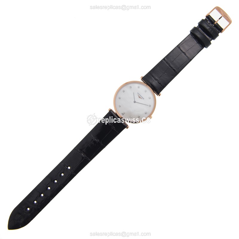 Longines LA GRANDE Replica - Quartz - 18kt Rose Gold - White Dial - Buckle Clasp - View 2