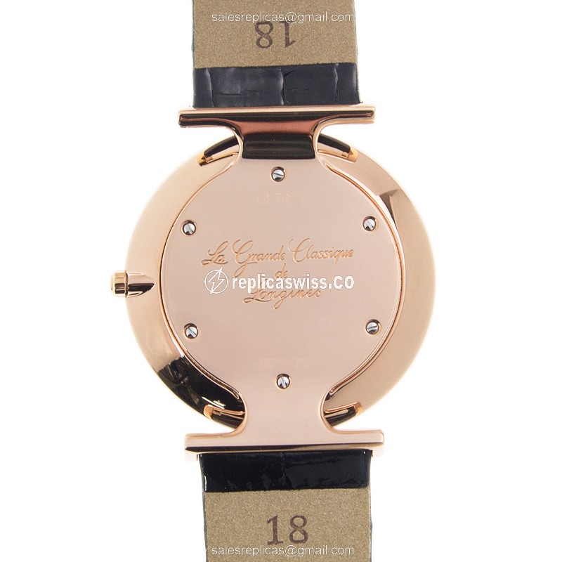 Longines LA GRANDE Replica - Quartz - 18kt Rose Gold - White Dial - Buckle Clasp - View 3