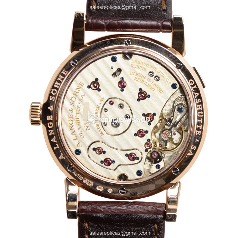 A. Lange & Sohne Grand Lange Replica - Manual - 18kt Rose Gold - White Dial - Brown Alligator Buckle - View 3