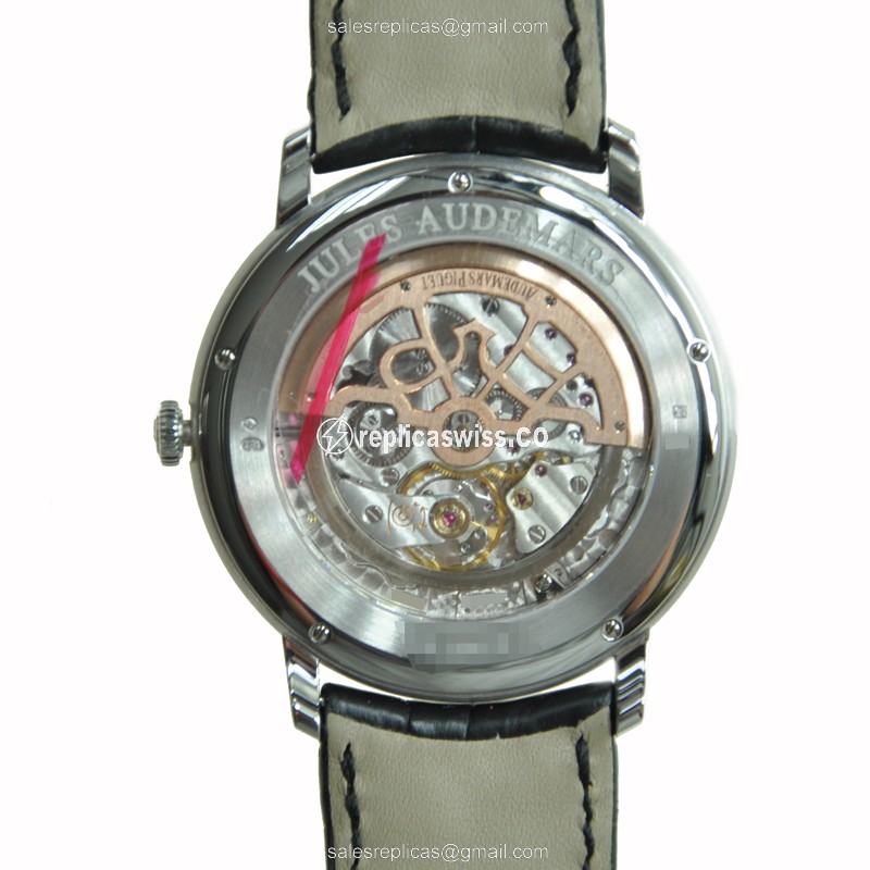 Jules Audemars 15180BC.OO.A002CR.01 - Automatic - 18kt White Gold - Silver Dial - Black Alligator Strap - View 4