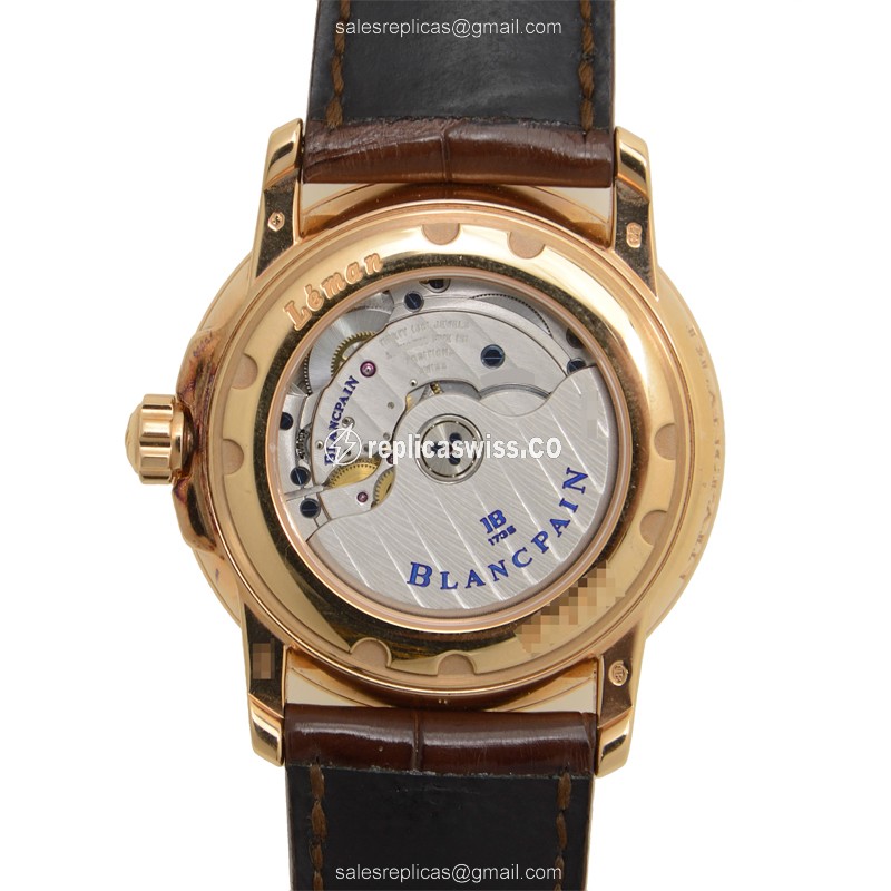 Blancpain Leman Replica - Automatic - 18kt Rose Gold - White Dial - Brown Alligator Strap - View 3