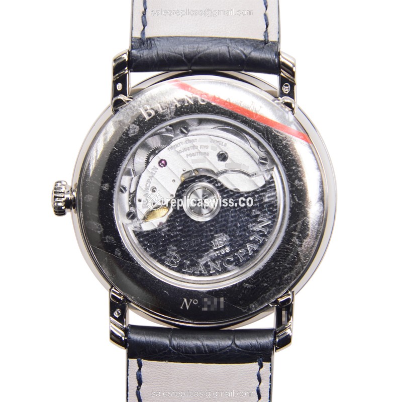 Blancpain VILLERET 6654-1529-55B Replica - Automatic - 18kt Gold - Blue Dial - Blue Alligator Strap - View 3