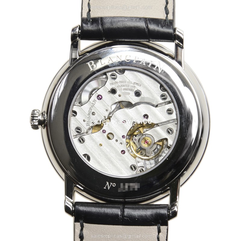 Blancpain Villeret Replica - Manual - Steel - White Dial - Black Alligator - Clasp - View 3