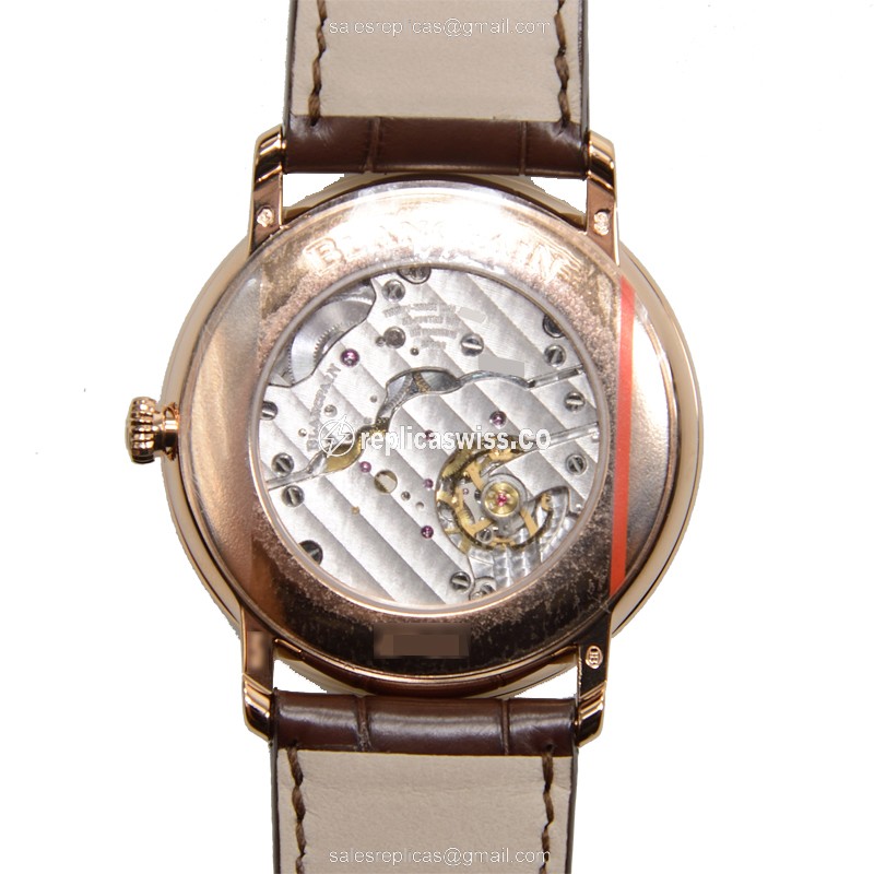 Blancpain Villeret Replica - Manual - 18kt Rose Gold - Diamonds - White Dial - Brown Alligator Strap - View 3