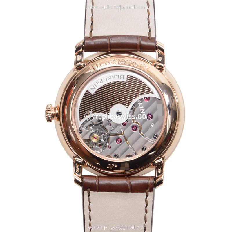 Blancpain Villeret Replica - Automatic 18kt Rose Gold - White Dial, Brown Alligator Strap - View 3