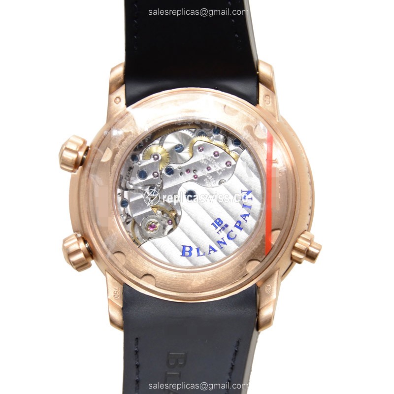 Blancpain Leman Replica - Automatic - 18kt Rose Gold - Black Dial - Leather Strap - View 3