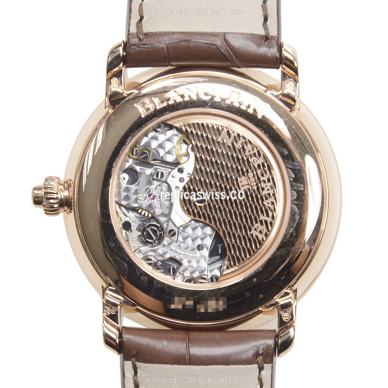 Blancpain Villeret 6685-3642-55B Replica - Auto 18kt Rose Gold - White Dial, Brown Alligator Strap - View 3