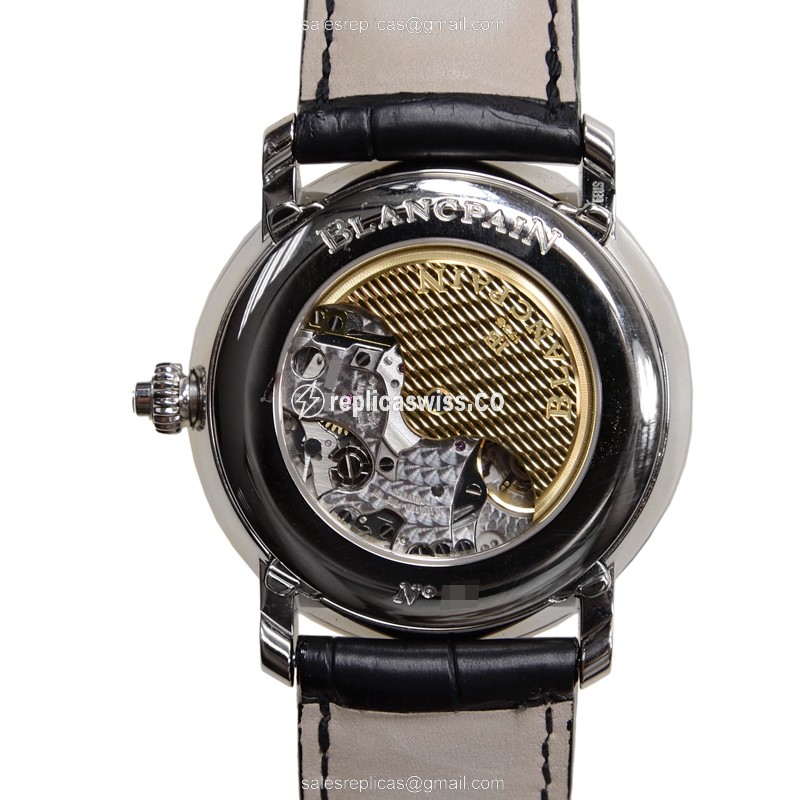 Blancpain Villeret Replica - Automatic - Steel Case - White Dial - Black Alligator Strap - View 3