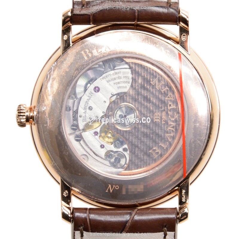 Blancpain Villeret 6651-3642-55B - Automatic 18kt Rose Gold - White Dial - Brown Alligator Strap - View 3