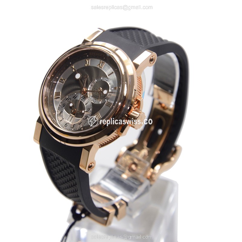Breguet 5857BR/Z2/5ZU Marine - Automatic 18kt Rose Gold - Dark Grey Dial - Black Rubber Strap - View 3