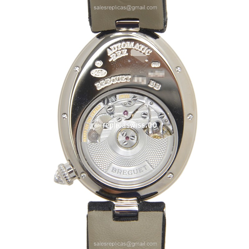 Breguet REINE DE NAPLES 8918BB/58/864/D00D - Auto 18kt White Gold - Diamond Dial - Silk Black Strap - View 3