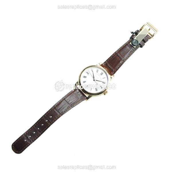 A Lange & Sohne 232.032 Replica - Manual Wind - 18kt Rose Gold - Silver Dial - Brown Alligator Buckle - View 2