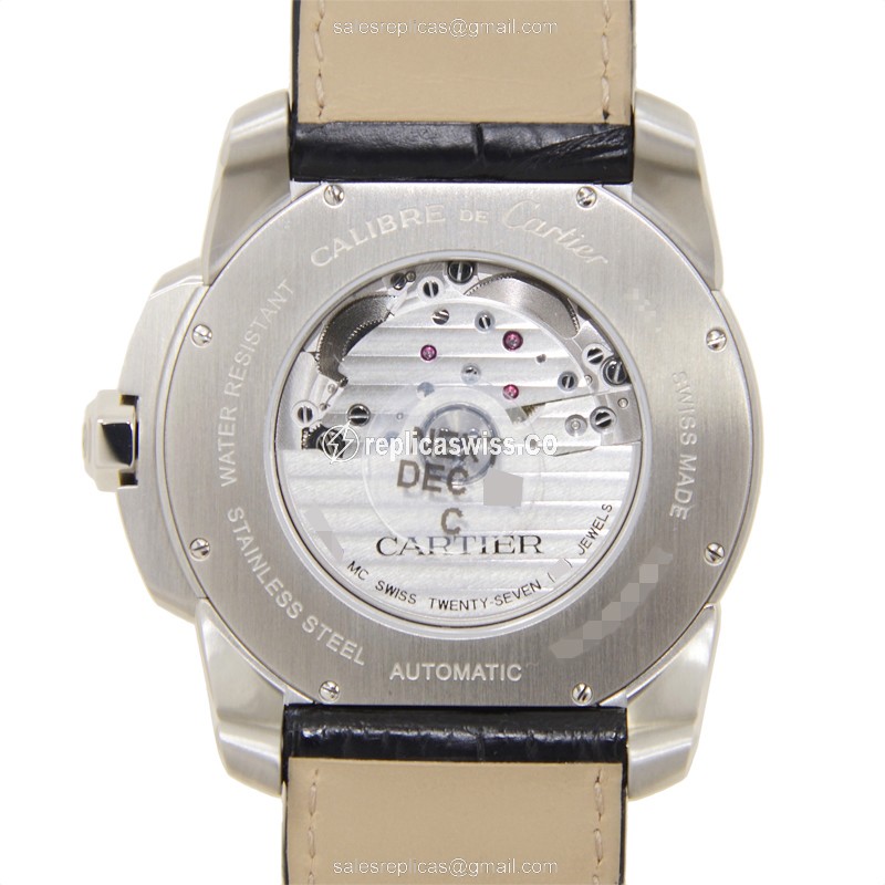 Cartier W7100037 Replica - Automatic - Steel Case - White Dial - Black Alligator Strap - View 4