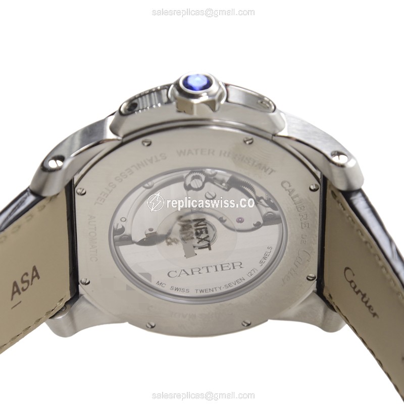 Cartier W7100041 Replica - Calibre De Cartier - Automatic - Black Dial - Steel Case - Black Alligator Strap - View 4