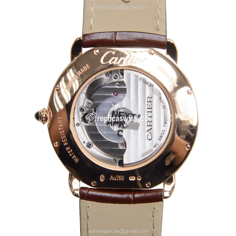 Cartier RONDE LOUIS CARTIER - Auto - 18kt Rose Gold - White Dial - Brown Alligator Buckle - View 3
