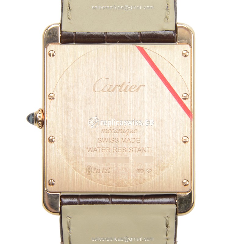 Cartier TANK Replica - Automatic - 18kt Rose Gold Case - White Dial - Brown Alligator Strap - View 3