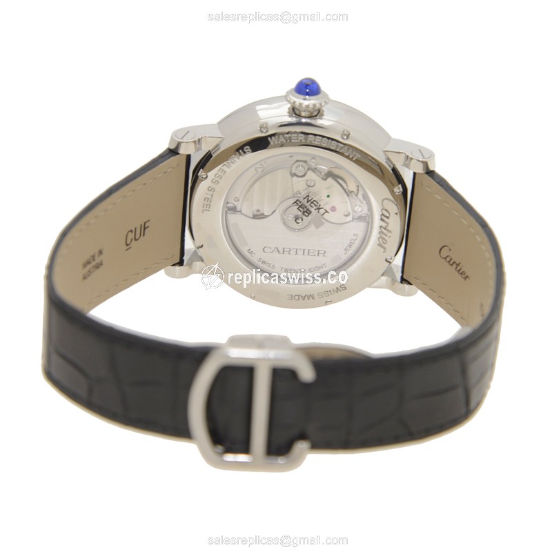 Cartier Rotonde De Cartier Replica - Automatic - Steel Case - Silver Dial - Black Alligator Strap - View 4