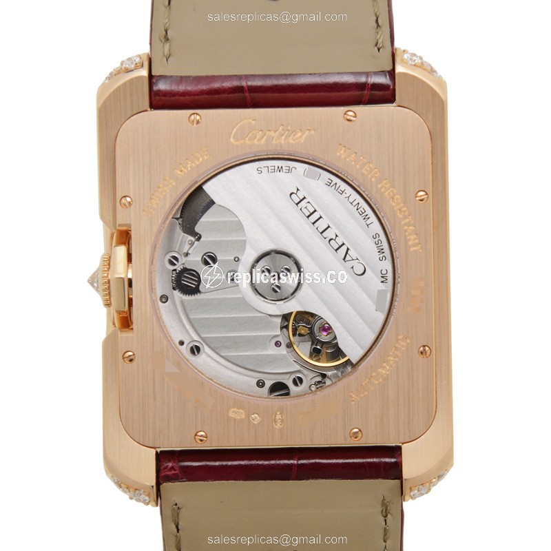 Cartier WT100021 TANK Replica - Automatic - 18kt Rose Gold - Diamonds - White Dial - View 3