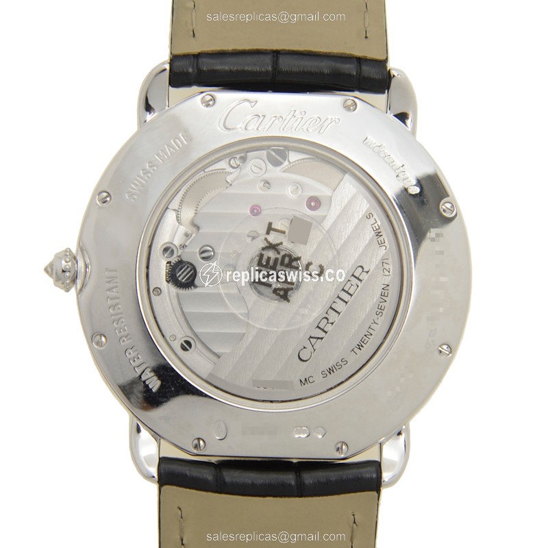 Cartier WR007018 RONDE LOUIS CARTIER - Automatic - 18kt White Gold - Diamond - Silver Dial - Black Alligator Strap - View 4