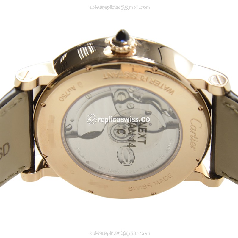 Cartier Rotonde Replica - Automatic - 18kt Yellow - White Dial - Alligator Brown - View 4