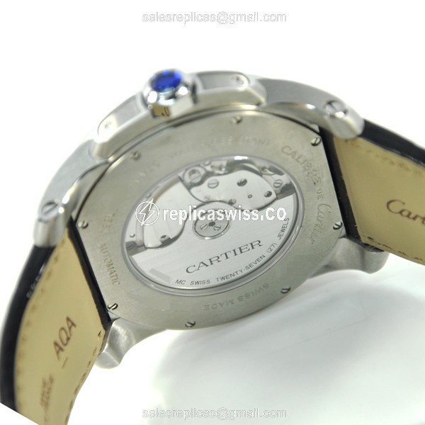 Cartier W7100014 Replica - Automatic - Black Dial - Alligator Strap - View 4