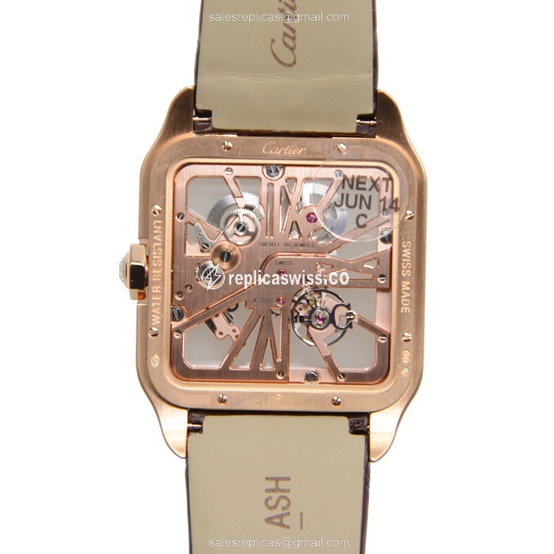Cartier Santos Replica - Manual Wind - 18kt Rose Gold Case - Diamond Skull Dial - View 3