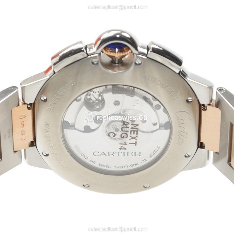 Cartier Ballon Bleu Replica - Automatic - 18kt Rose Gold - Silver Dial - Steel Strap - View 4