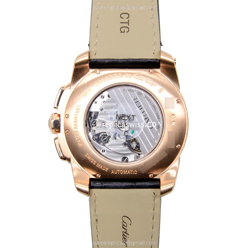 Cartier W7100044 Replica - Automatic - 18kt Rose Gold - White Dial - Black Alligator Strap - View 3