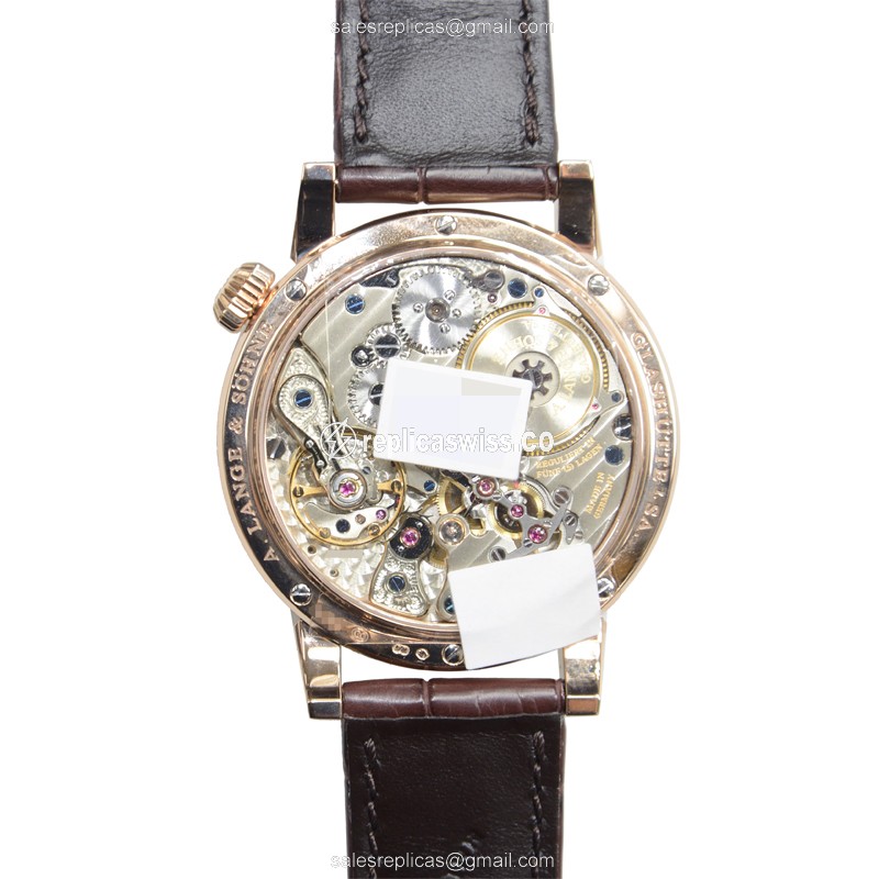 A. Lange & Sohne Replica OWL Series - Manual Wind - 18kt Rose Gold Case - Silver Dial - Brown Alligator Strap - Buckle Clasp - View 3