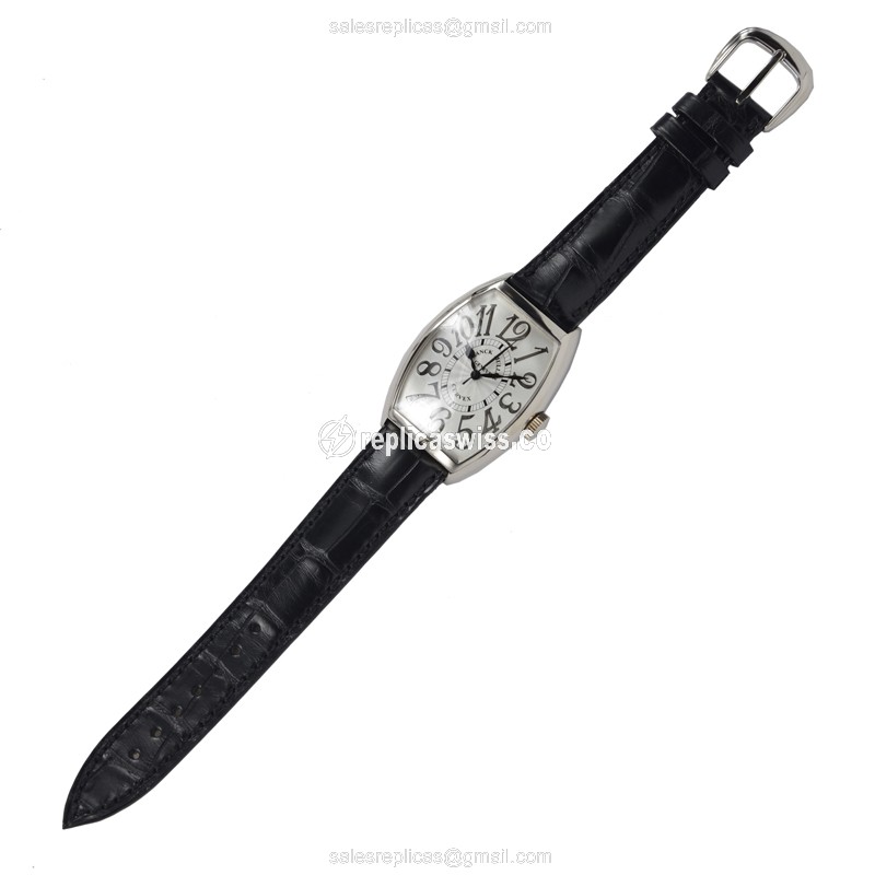 Franck Muller 5850 SC REL CINTREE Curvex Quartz 18kt White Gold - Silver Dial - Buckle Clasp - Black Leather Strap - View 2