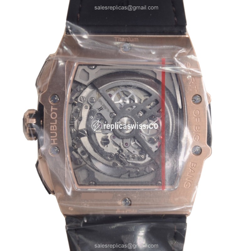 Hublot BIG BANG Replica - Automatic 18kt Rose Gold - Black Dial - Brown Alligator Strap - View 3