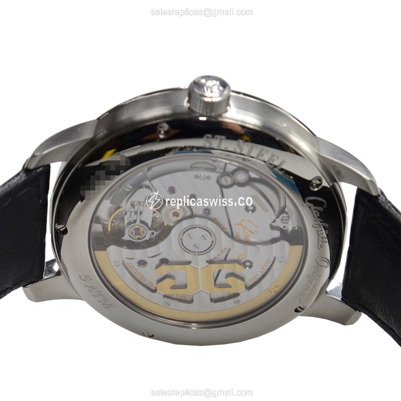 Glashutte Senator Observer Automatic Steel Grey Dial Black Alligator Clasp Sapphire - View 4