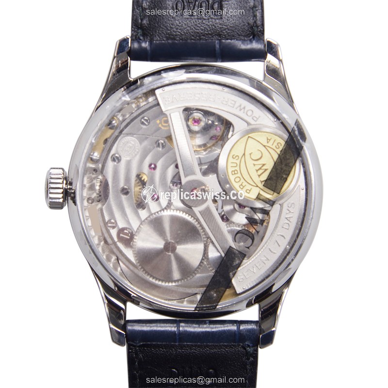 IWC Portuguese Replica - Automatic - Stainless Steel - White Dial - Blue Alligator Strap - View 3