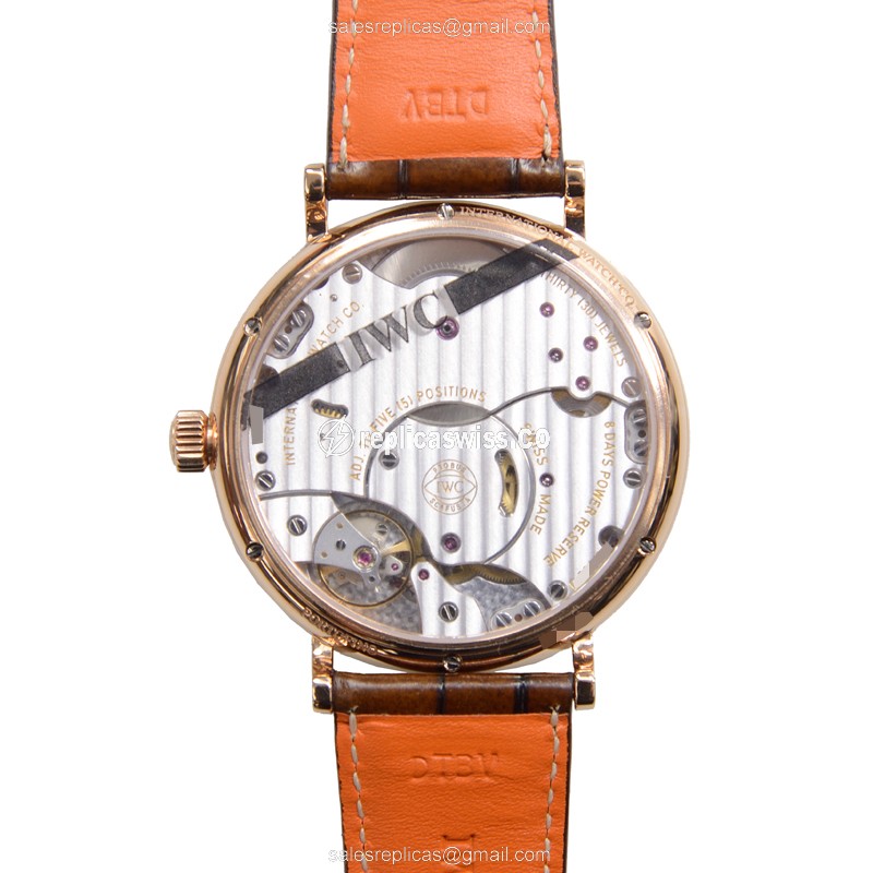 IWC Portofino Manual Wind - 18kt Rose Gold Case - White Dial - Brown Alligator Strap - Buckle Clasp - View 3