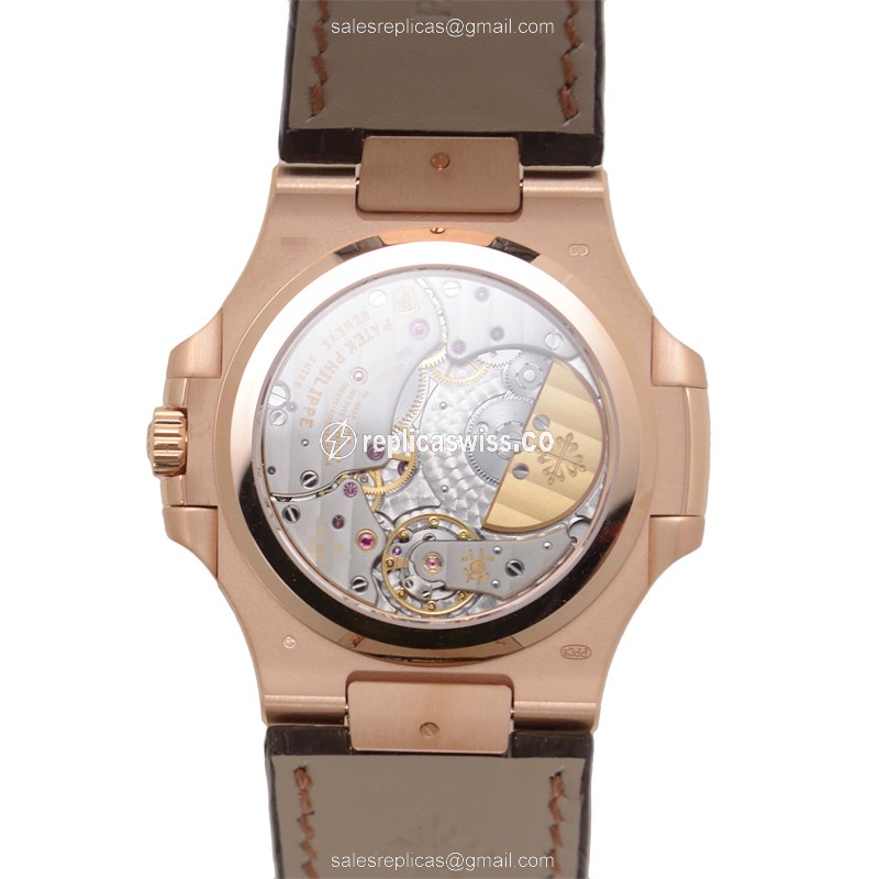 Patek Philippe 5712R-001 Replica - Automatic 18kt Rose Gold - Dark Grey Dial, Brown Alligator Strap - View 3