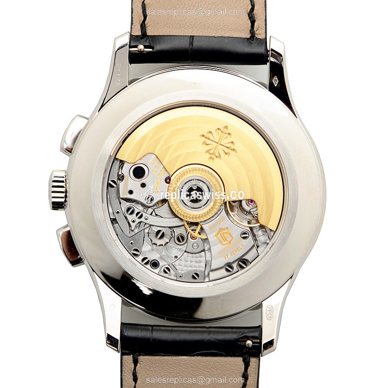 Patek Philippe 5905P-010 Replica - Automatic - 950 Platinum Case - Black Dial - Alligator Black Strap - View 3