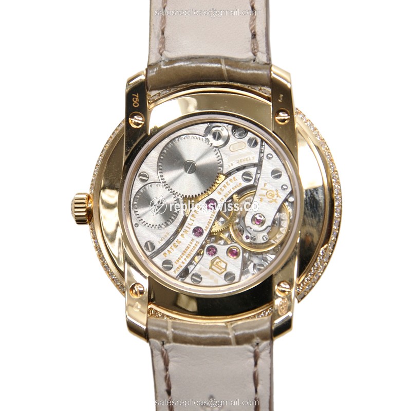 Patek Philippe 4968R-001 Complications - Manual Wind - 18kt Rose Gold - Diamond Dial - White - Brown Alligator Buckle - View 3