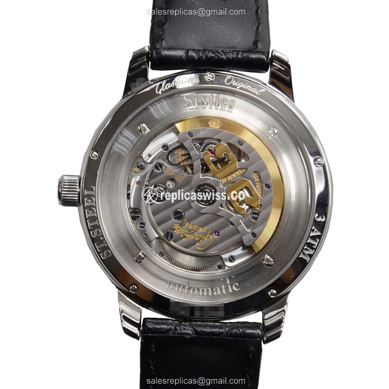 Glashutte Senator Panorama Date Replica - Automatic - Stainless Steel - Silver Dial - Black Alligator Strap - View 3