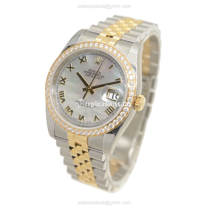 Rolex Datejust Replica - Automatic - 18kt Gold & Diamond - Silver - Gold Band - View 3