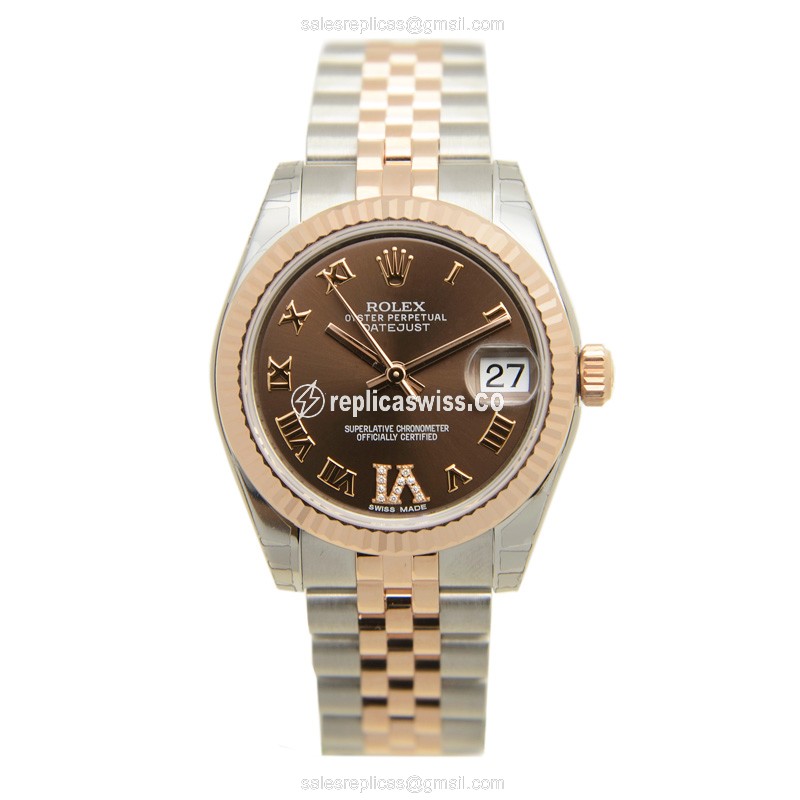 Rolex Datejust Lady 178271BRRN - Automatic 18kt Rose & Steel - Brown Dial, Silver Strap - View 2