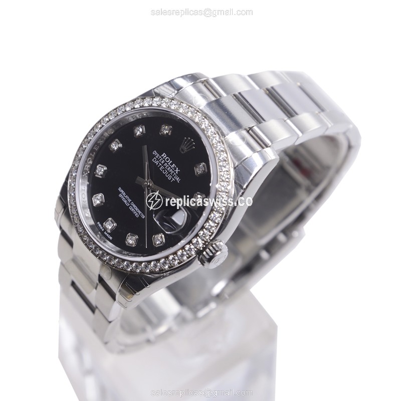 Rolex Datejust Replica - Automatic - White Gold & Steel - Black Dial - View 3