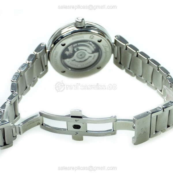 Omega De Ville Replica - Automatic - Stainless Steel Case - Diamonds - Silver Dial - Steel Band - View 3