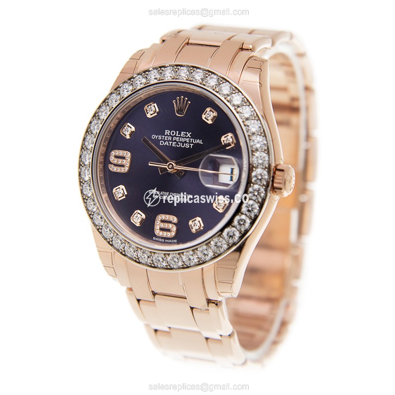 Rolex Datejust Replica - Automatic - 18kt Rose Gold Case - Diamonds - Purple Dial - View 3