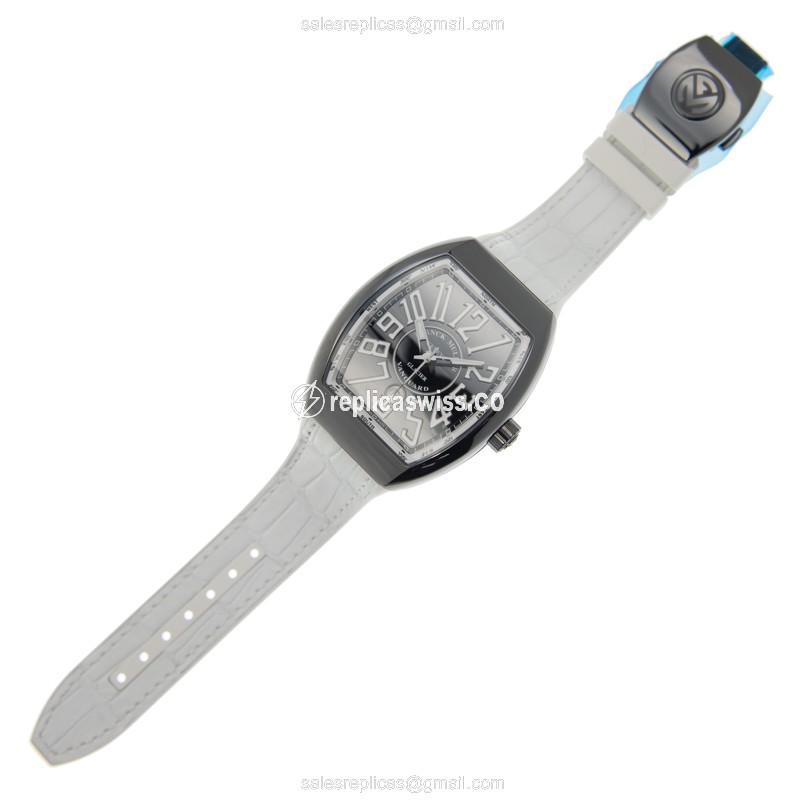 Franck Muller V 45 SC DT GLACIER - Automatic - Steel - Black Dial - White Rubber - Sapphire Crystal - View 2