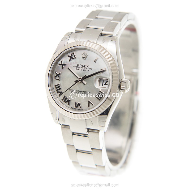 Rolex Lady Datejust Replica - Automatic - White Gold & Steel - White Dial - Steel Strap - View 3