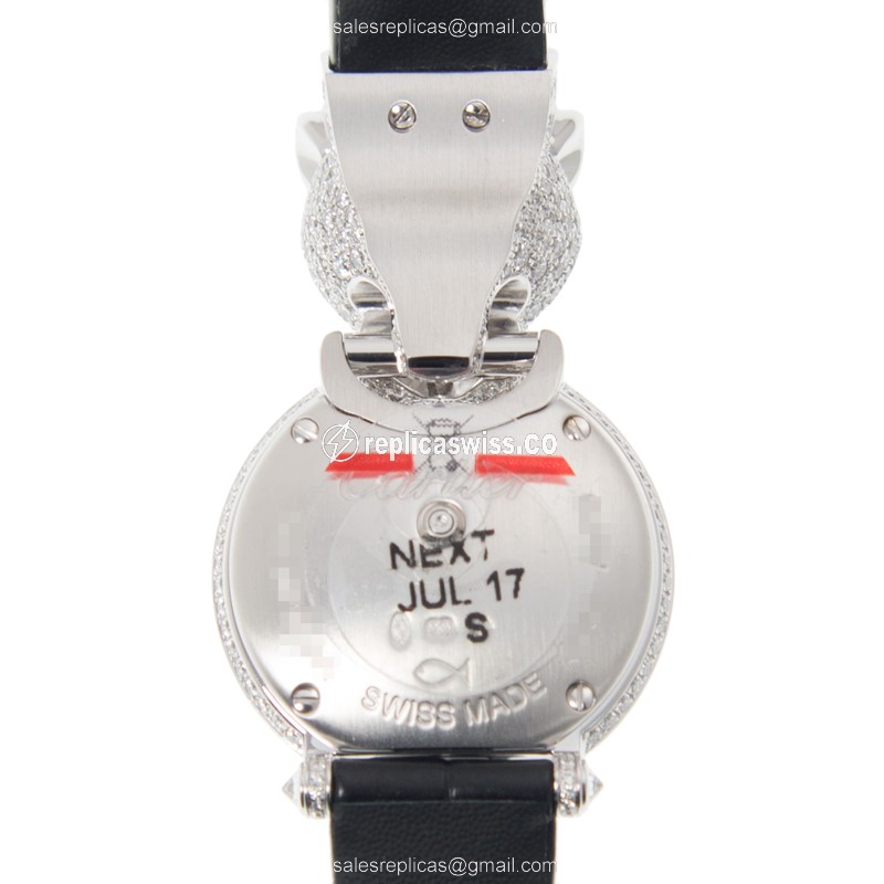 Cartier Bestiaire Quartz 18kt White Gold - Diamond Dial - Silver - Black Alligator Strap - View 4
