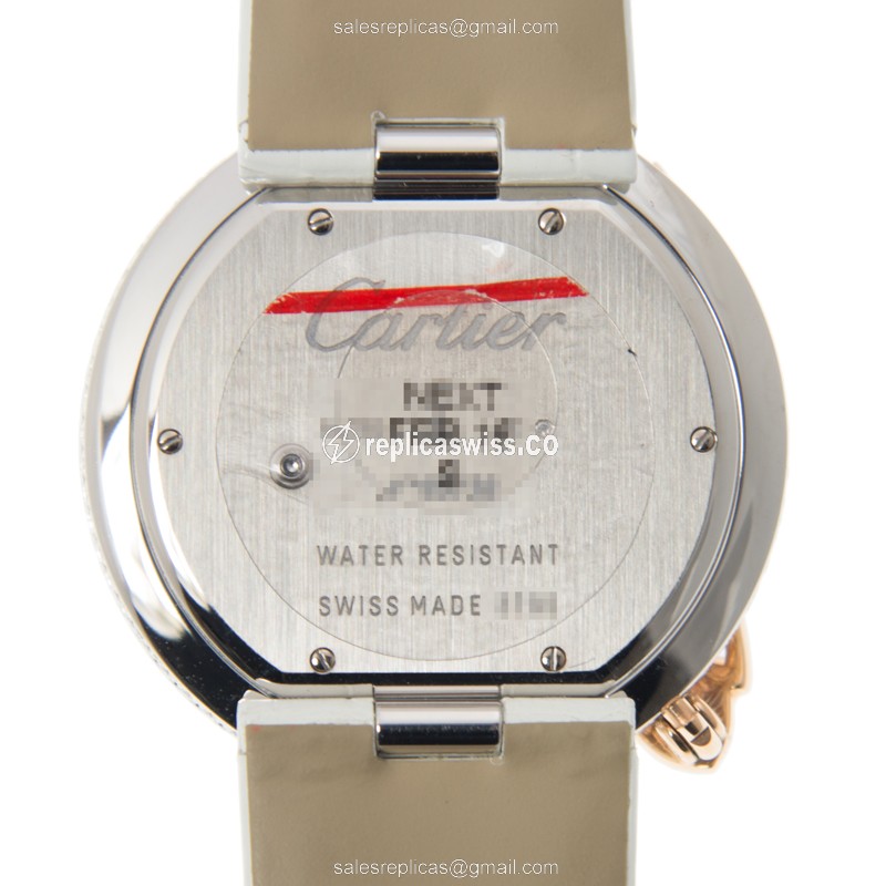 Cartier HPI00911 PANTHeRE Replica - Quartz - 18kt White Gold - Diamond Set - Black Dial - Alligator White Clasp - View 4